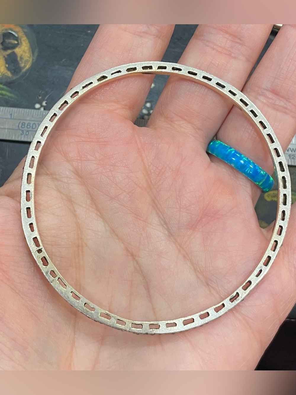 Vintage White Gold Natural Diamond Bangle - Picture 10 of 16